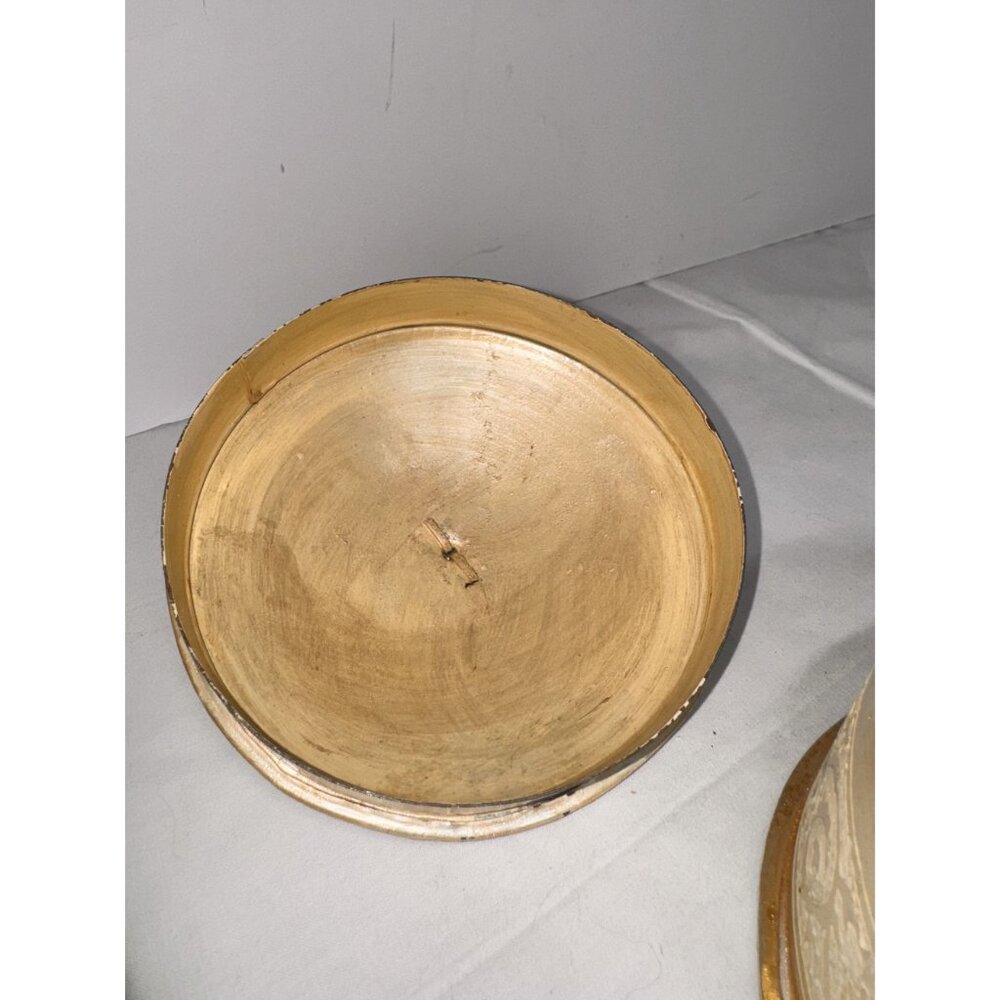 Vintage Gold & Silver Tin Round Storage Box With Lid Decorative Floral Scroll De - Picture 5 of 10